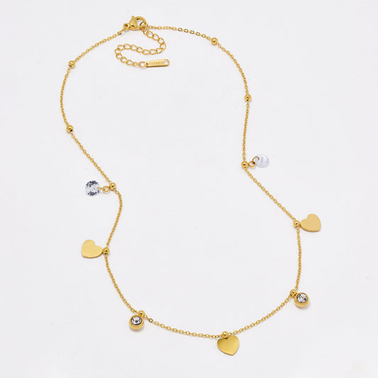 SSYN6442 - St Steel 40cm + 5cm heart & crystal necklace