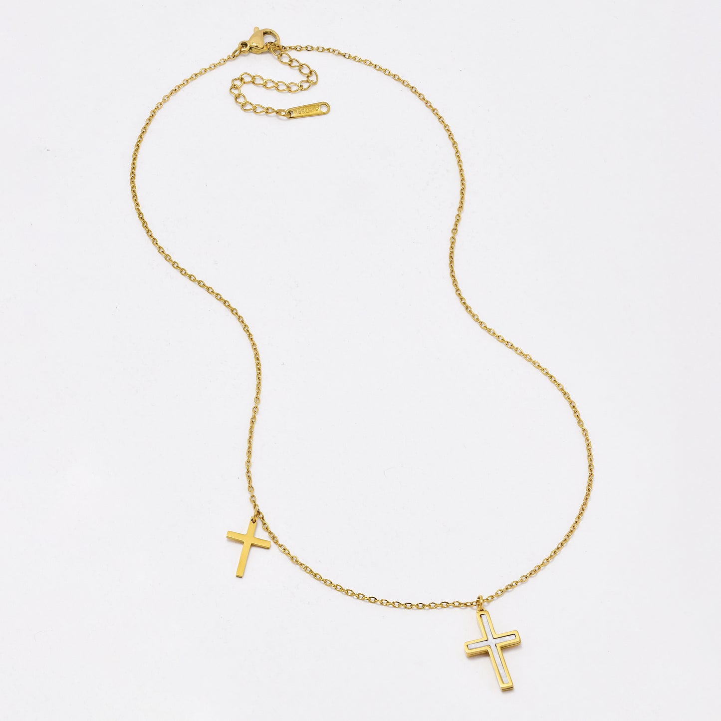 SSYN6445 - St Steel 40cm + 5cm double cross necklace