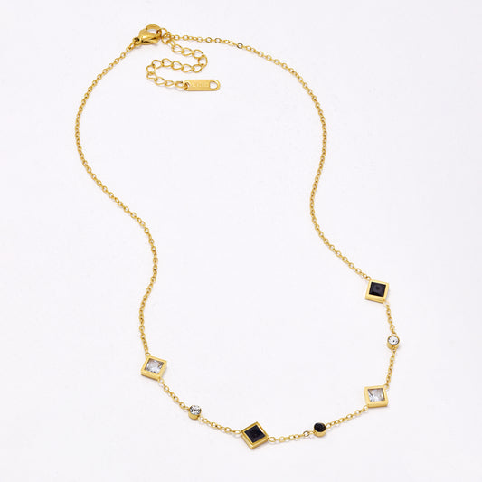 SSYN6474 - St Steel 38cm + 5cm diamond & round CZ necklace