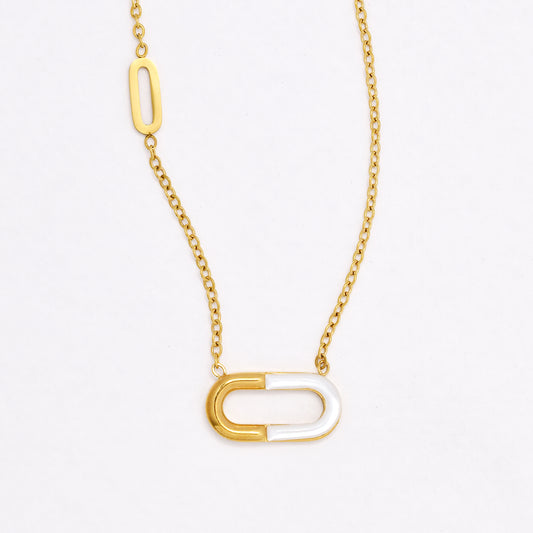 SSYN6475 - St Steel 42cm + 5cm oval charm necklace