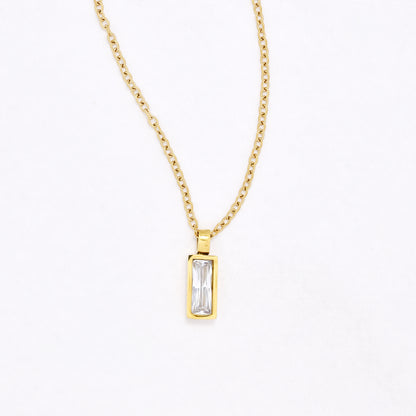 SSYN6477 - St Steel 39.5cm + 5cm rectangular CZ necklace