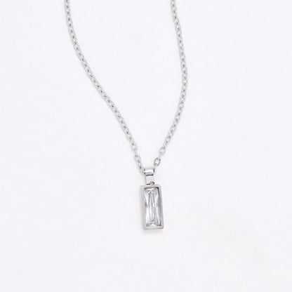 SSYN6477 - St Steel 39.5cm + 5cm rectangular CZ necklace