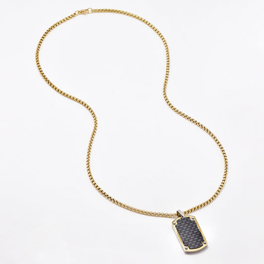 SSYN6482 - St Steel 60cm x 3mm 2 tone carbon fibre necklace