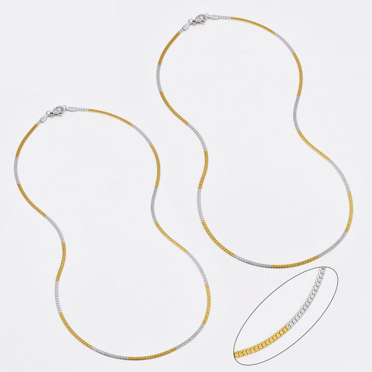 SSYN6495 - St Steel 2 pack 45cm x 2mm 2 tone flat curb necklace