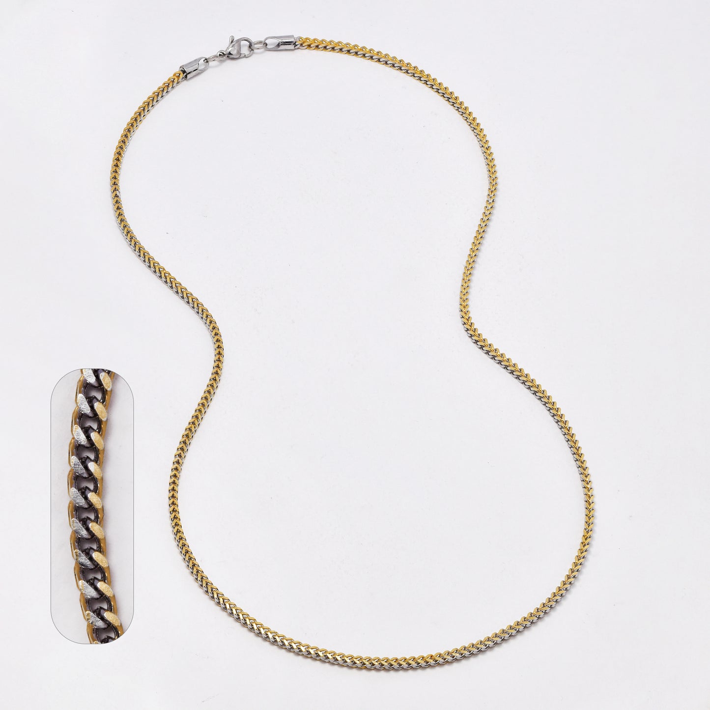 SSYN6496 - St Steel 60cm x 3mm 2 tone box chain