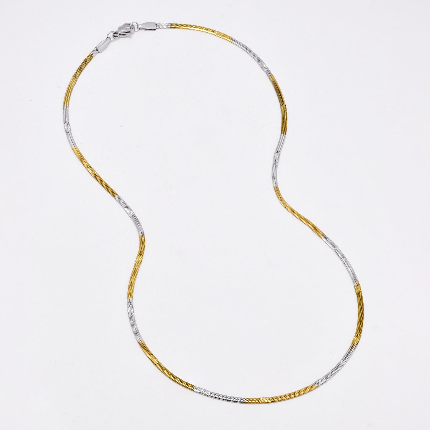 SSYN6499 - St Steel 2 pack 45cm x 2.5mm 2 tone stamped herringbone necklace