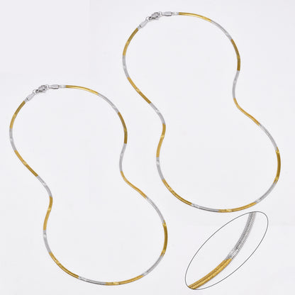 SSYN6499 - St Steel 2 pack 45cm x 2.5mm 2 tone stamped herringbone necklace