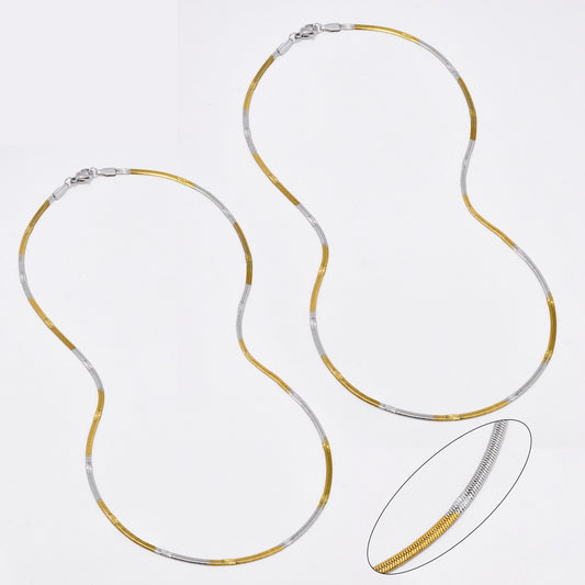 SSYN6499 - St Steel 2 pack 45cm x 2.5mm 2 tone stamped herringbone necklace