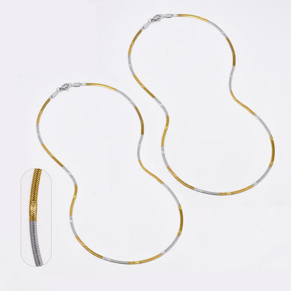 SSYN6499 - St Steel 2 pack 45cm x 2.5mm 2 tone stamped herringbone necklace