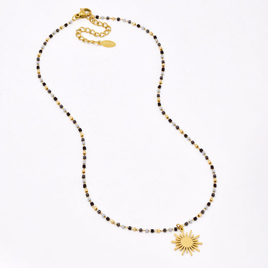 SSYN6539 - St Steel beaded necklace with sun disk