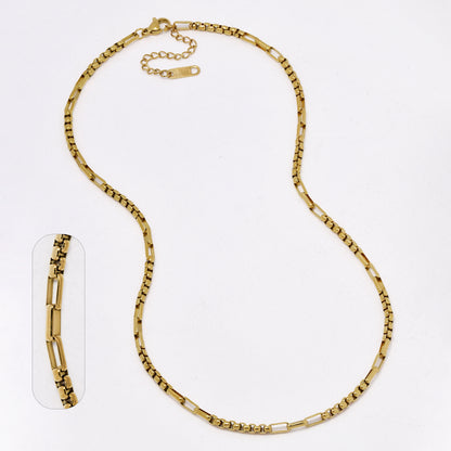 SSYN6548 - St Steel 42cm + 4.5cm x 3mm mixed box link necklace