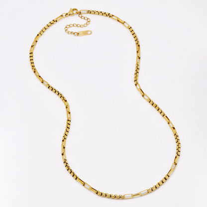 SSYN6548 - St Steel 43cm + 4.5cm x 3mm mixed box link necklace