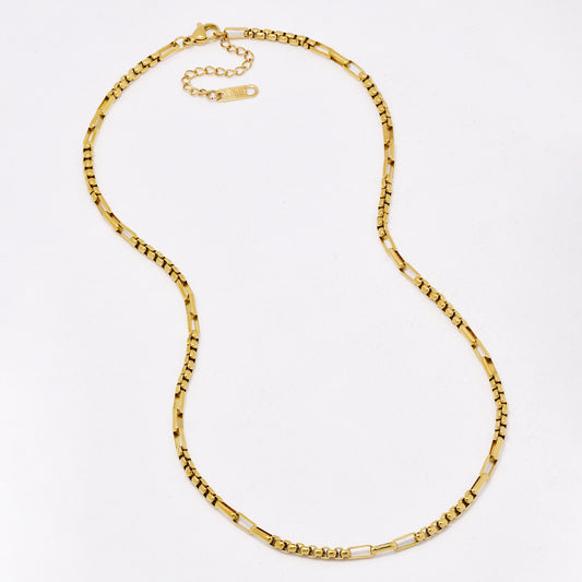 SSYN6548 - St Steel 43cm + 4.5cm x 3mm mixed box link necklace