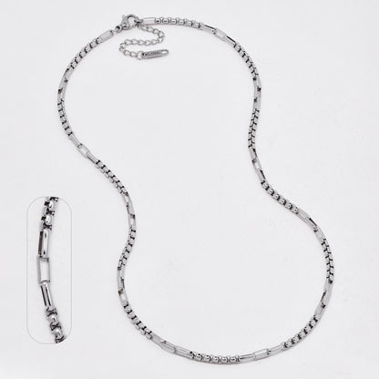 SSYN6548 - St Steel 42cm + 4.5cm x 3mm mixed box link necklace