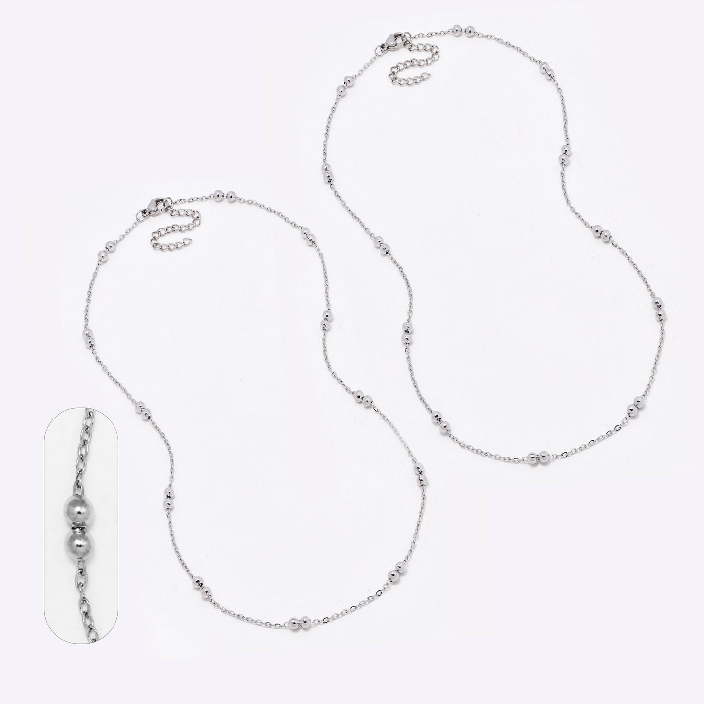 SSYN6624 - St Steel 2 pack 45cm + 5cm x 1.5mm ball chain necklace