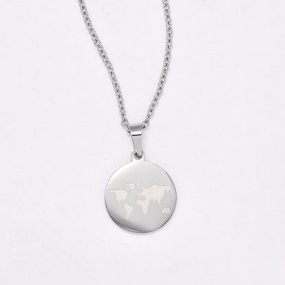 SSYN6628 - St Steel 45cm + 5cm world map necklace