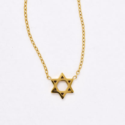SSYN6629 - St Steel 45cm + 5cm star of David necklace