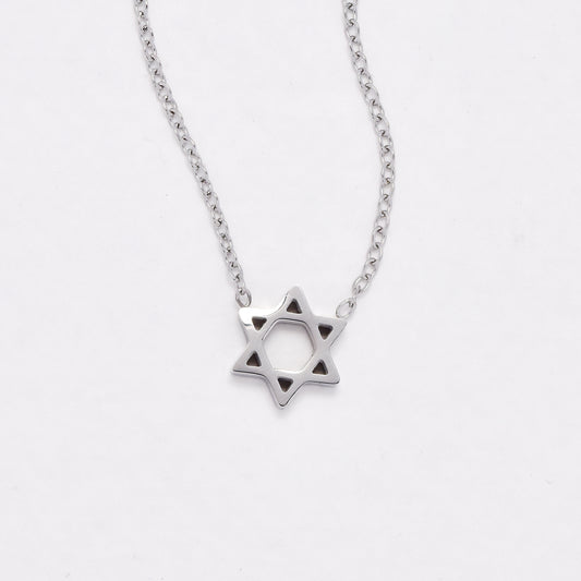 SSYN6629 - St Steel 45cm + 5cm star of David necklace