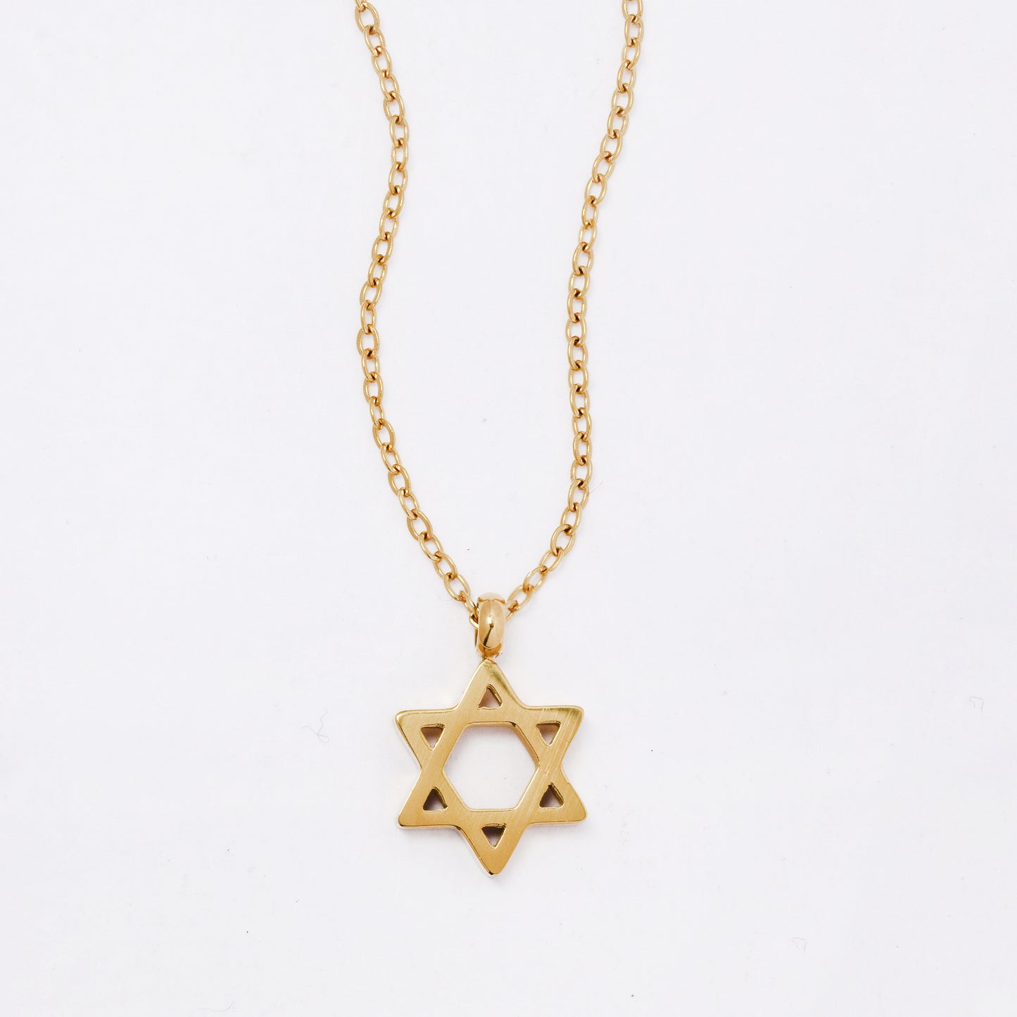 SSYN6629A - St Steel 43cm + 5cm star of David necklace