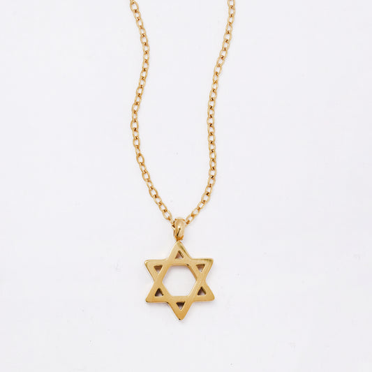 SSYN6629A - St Steel 43cm + 5cm star of David necklace