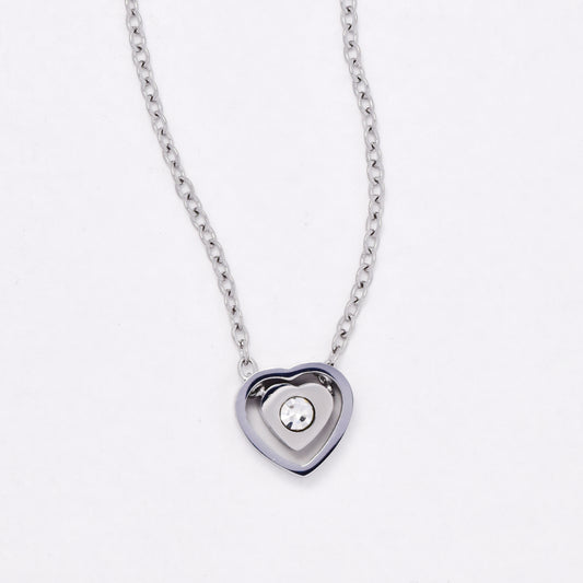 SSYN6630 - St Steel 41cm + 6cm CZ heart necklace