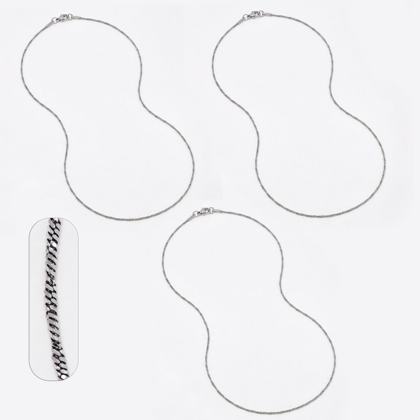 SSYN6631 - St Steel 3 pack 45cm x 1mm twisted snake chain
