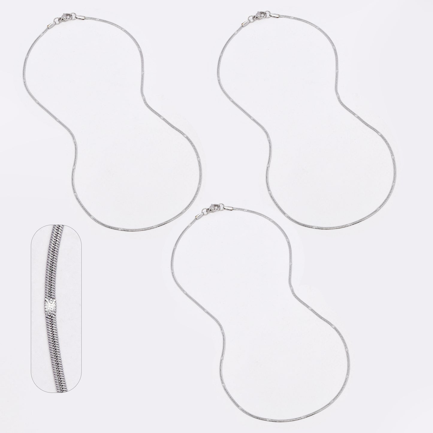 SSYN6634 - St Steel 3 pack 45cm x 1.8mm stamped herringbone necklace