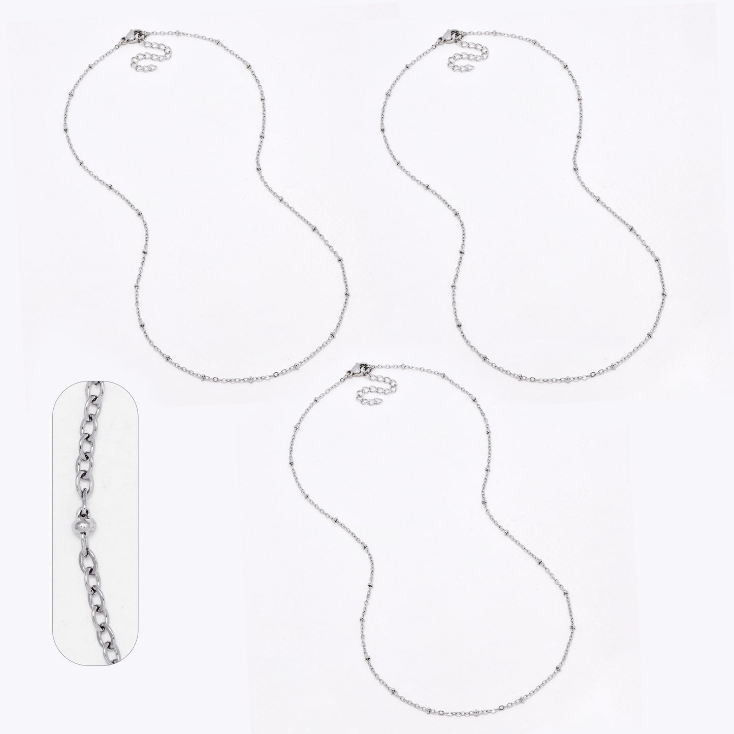 SSYN6650 - St Steel 3 pack 45cm + 5cm x 1.5mm ball chain necklace