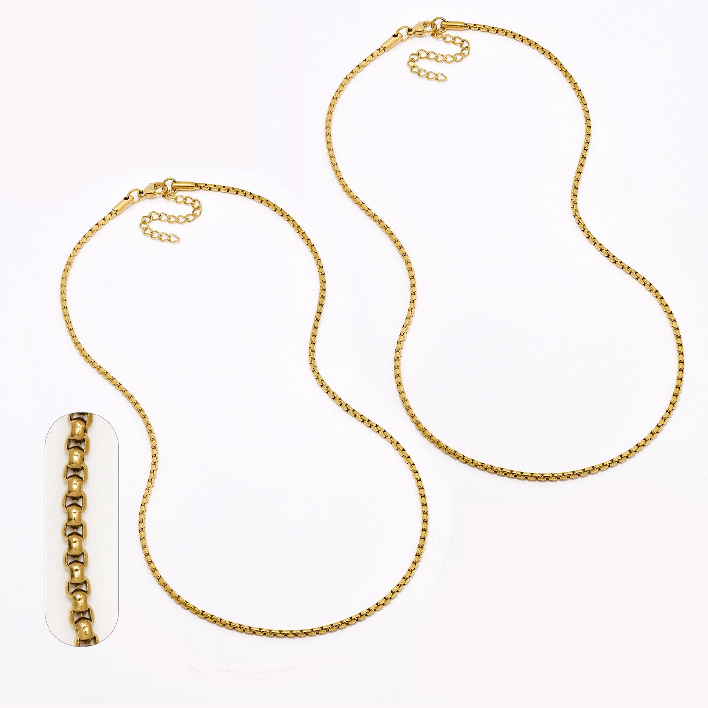 SSYN6651 - St Steel 2 pack 45cm + 5cm x 2mm box chain