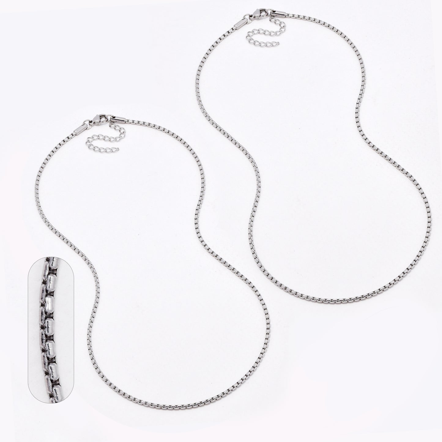SSYN6651 - St Steel 2 pack 45cm + 5cm x 2mm box chain