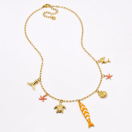 SSYN6655 - St Steel sea life charm necklace