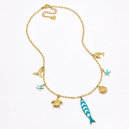 SSYN6655 - St Steel sea life charm necklace