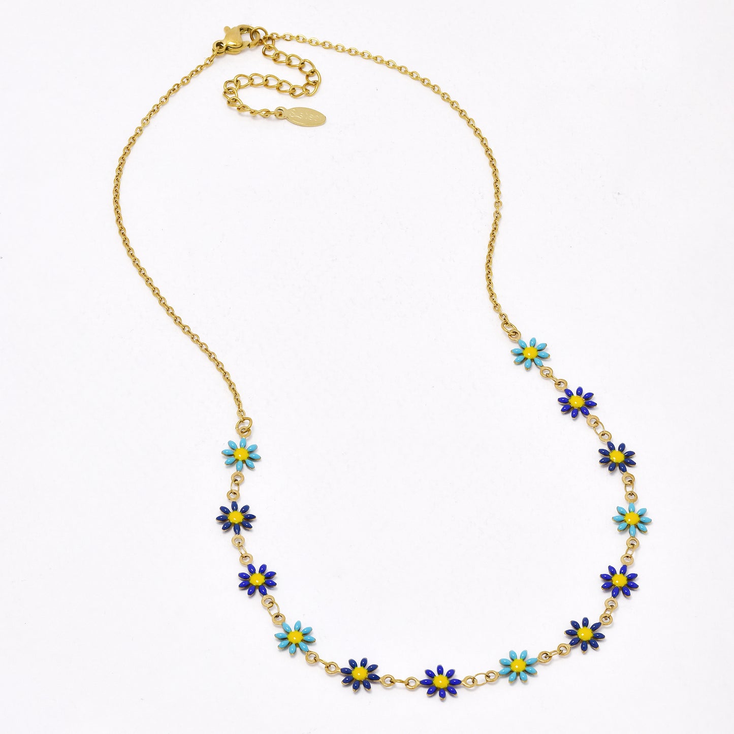 SSYN6672 - St Steel 40cm + 5cm flower necklace