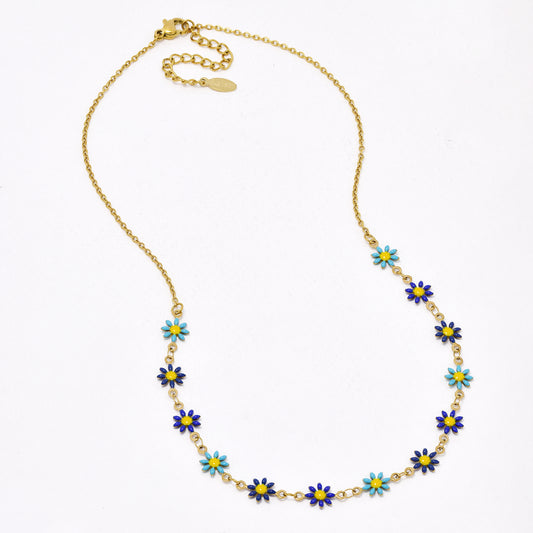 SSYN6672 - St Steel 40cm + 5cm flower necklace