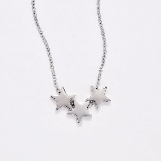 SSYN6689 - St Steel 43.5cm + 6cm 3 star necklace