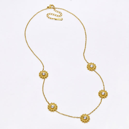 SSYN6828 - Steel 47cm + 5cm flower necklace