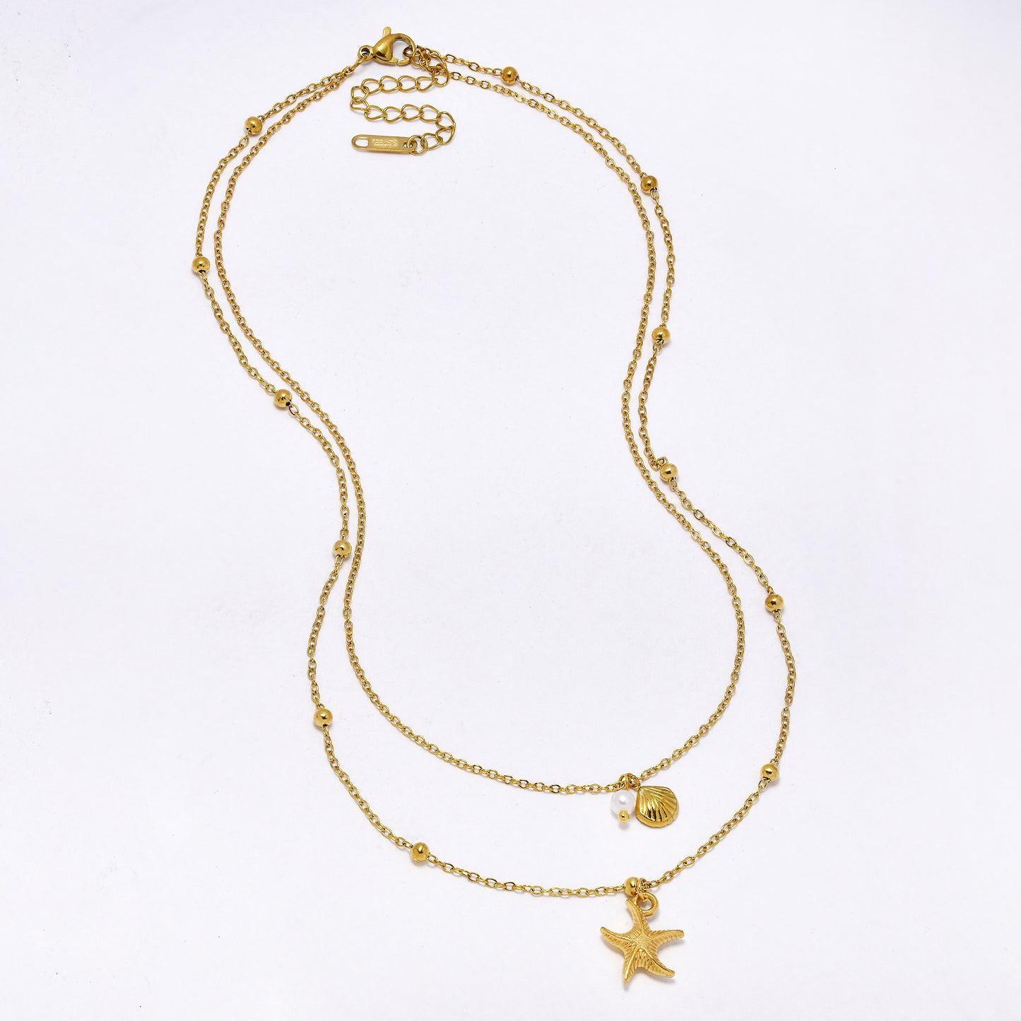 SSYN6833 - Steel 36cm + 5cm layered sea life necklace