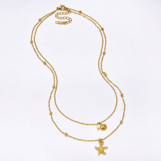 SSYN6833 - Steel 36cm + 5cm layered sea life necklace
