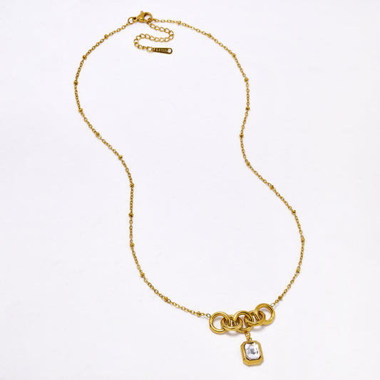 SSYN6834 - Steel 45cm + 5cm round link & crystal necklace