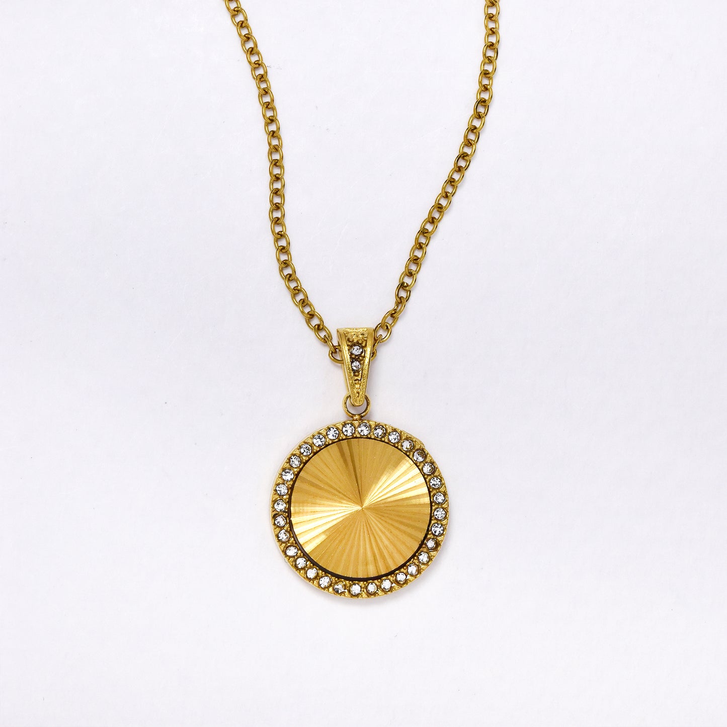 SSYN6836 - Steel 41cm +5cm round textured CZ necklace