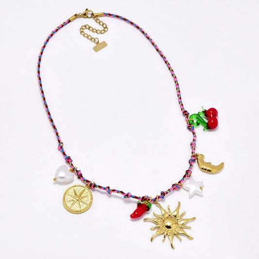 SSYN6850 - Steel 39cm + 5cm sun charm necklace on cord