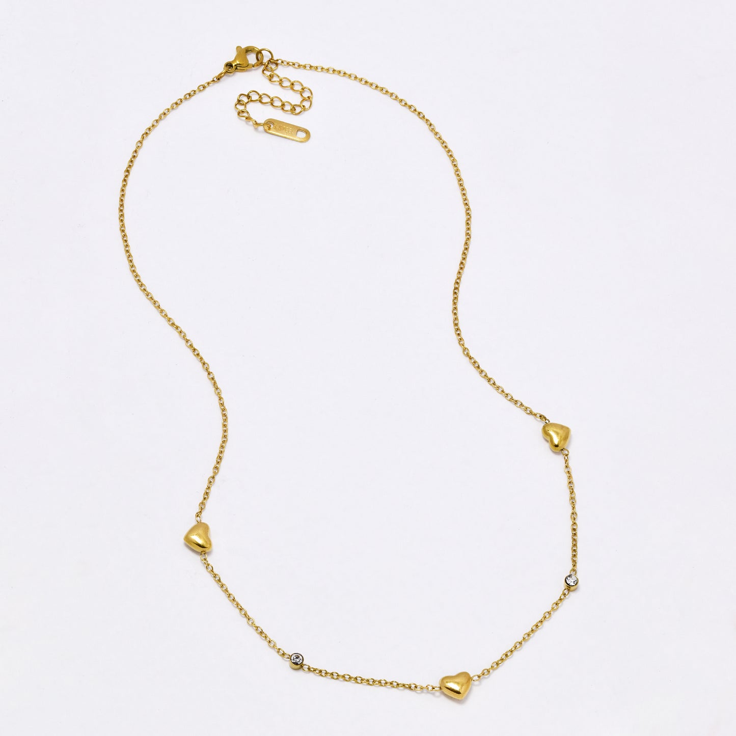 SSYN6854 - Steel  42cm + 5cm heart & stone necklace