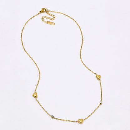 SSYN6854 - Steel  42cm + 5cm heart & stone necklace