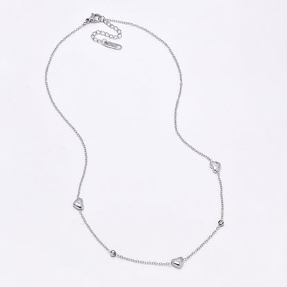 SSYN6854 - Steel  42cm + 5cm heart & stone necklace