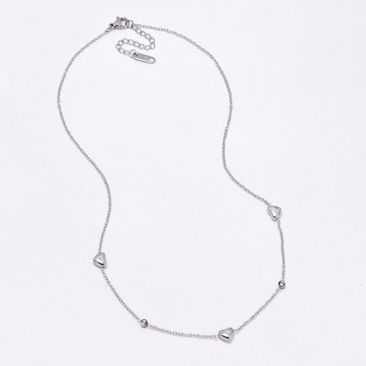 SSYN6854 - Steel  41.5cm + 4.5cm heart & stone necklace