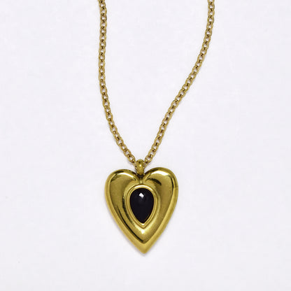 SSYN6865 - Steel 41cm + 5cm enamel heart necklace