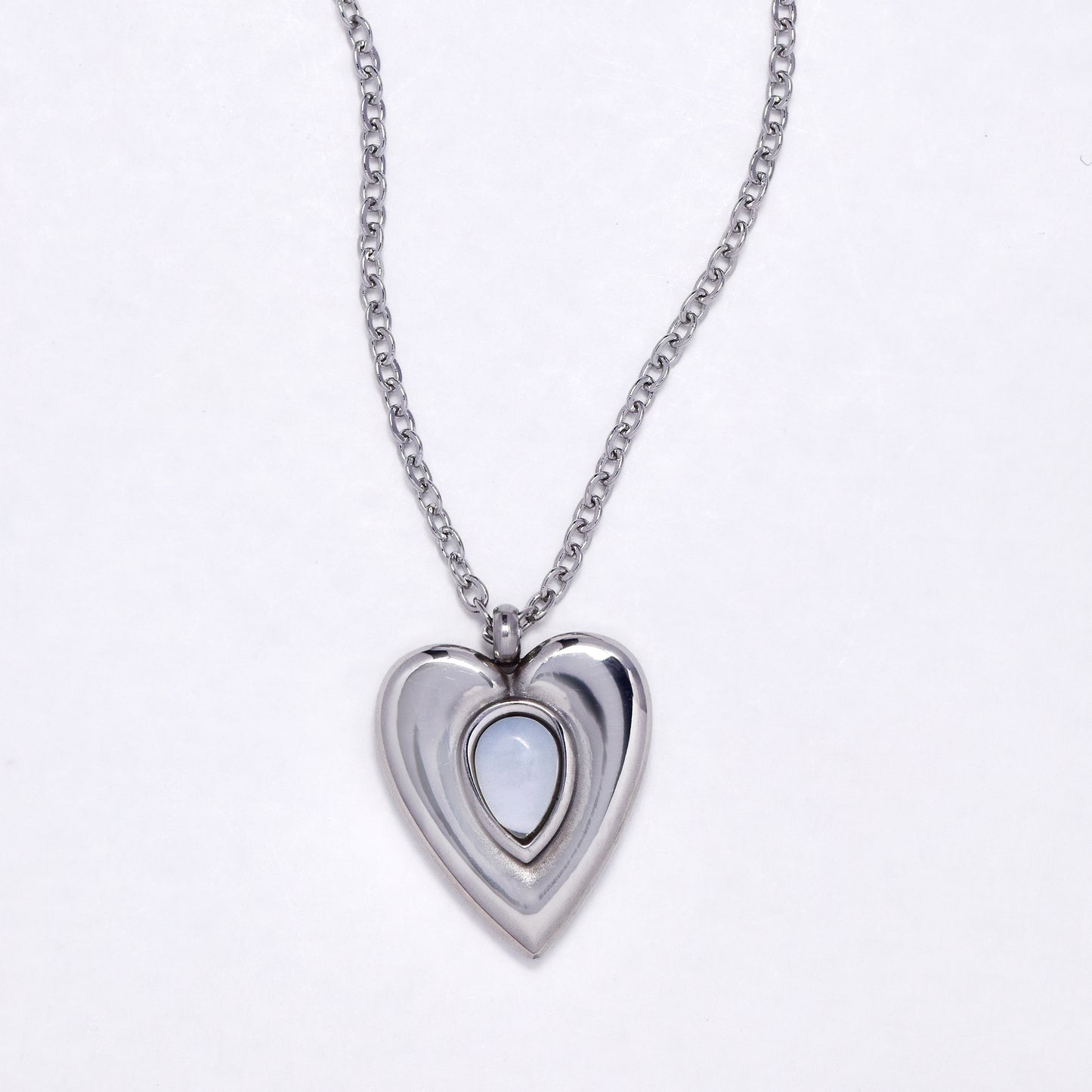 SSYN6865 - Steel 41cm + 5cm enamel heart necklace