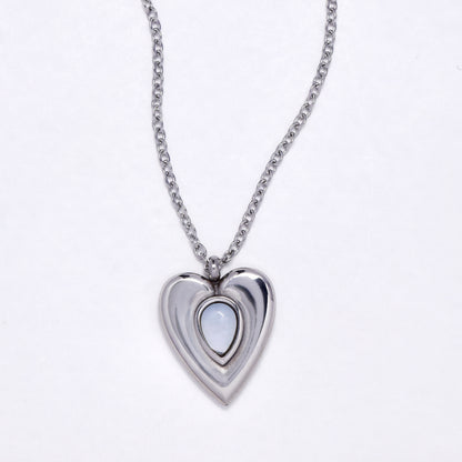 SSYN6865 - Steel 41cm + 5cm enamel heart necklace