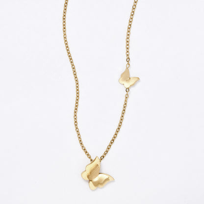 SSYN6868 - Steel 42cm + 5cm butterfly necklace