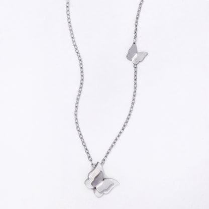 SSYN6868 - Steel 42cm + 5cm butterfly necklace